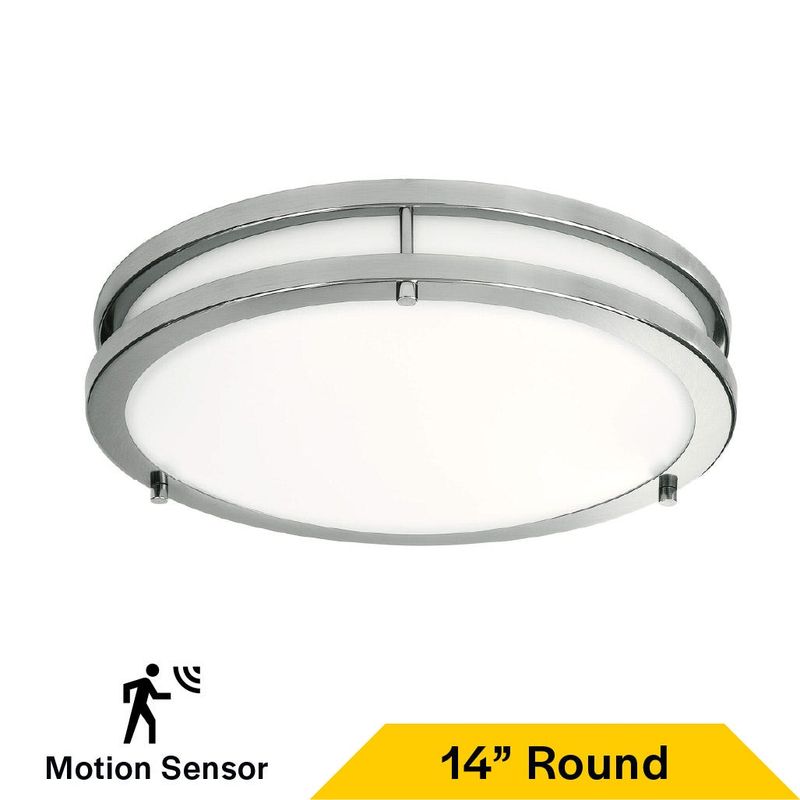 Flush Mount Brushed Nickel Double Ring 14 Flush Mount Brushed Nickel Double Ring 14" Selectable CCT 27/30/35/40/50K 21W 1700LM 120V TRIAC Dimming Plastic Lens with Microwave Motion Sensor