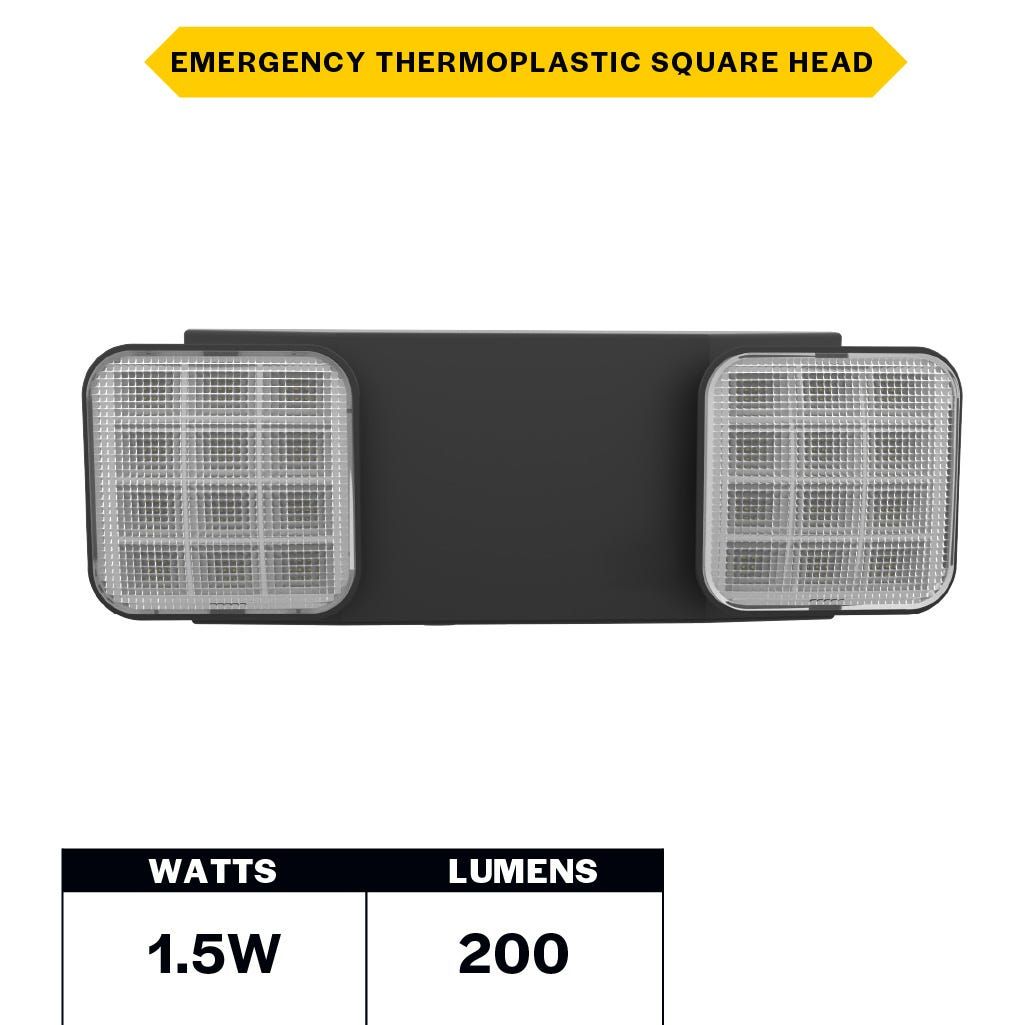 Emergence Series Emergency Unit Black Adjustable Thermoplastic Square Heads 90-min Battery Bkup
