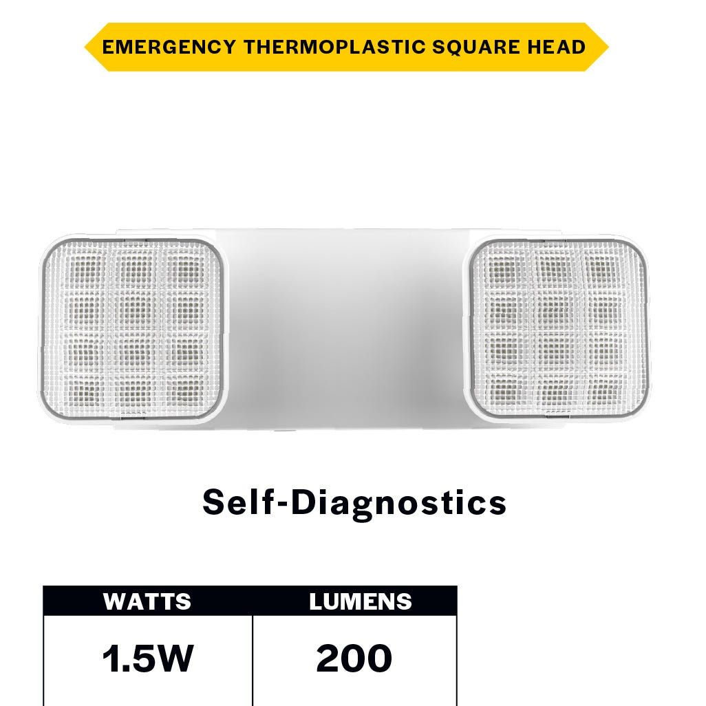 Emergence Series Emergency Unit White Adjustable Thermoplastic Square Heads with Self-test Self-diagnostics 90-min Battery Bkup