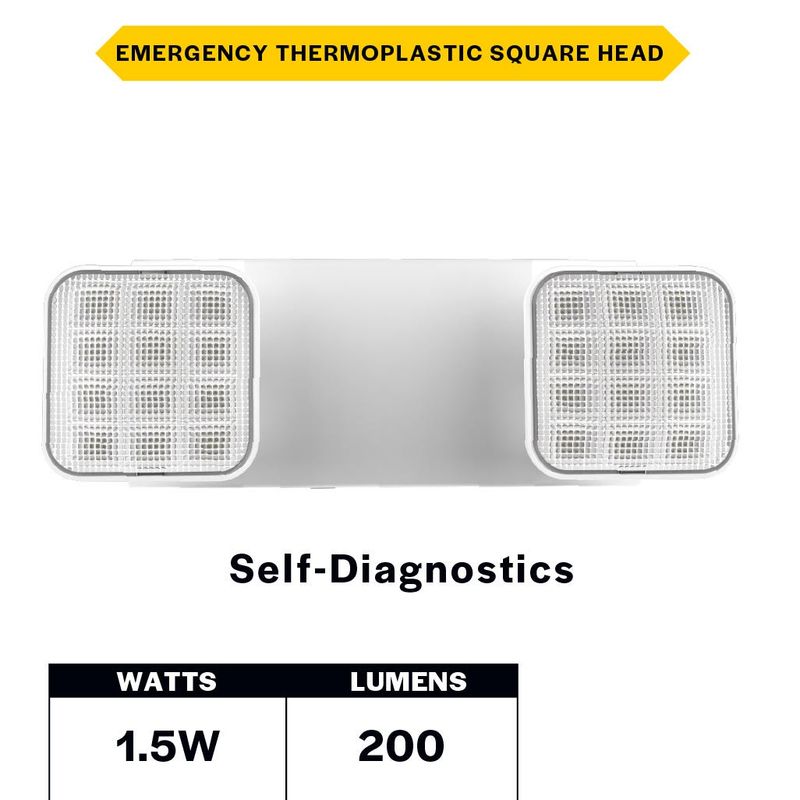 Emergence Series Emergency Unit White Adjustable Thermoplastic Square Heads with Self-test Self-diagnostics 90-min Battery Bkup Emergence Series Emergency Unit White Adjustable Thermoplastic Square Heads with Self-test Self-diagnostics 90-min Battery Bkup