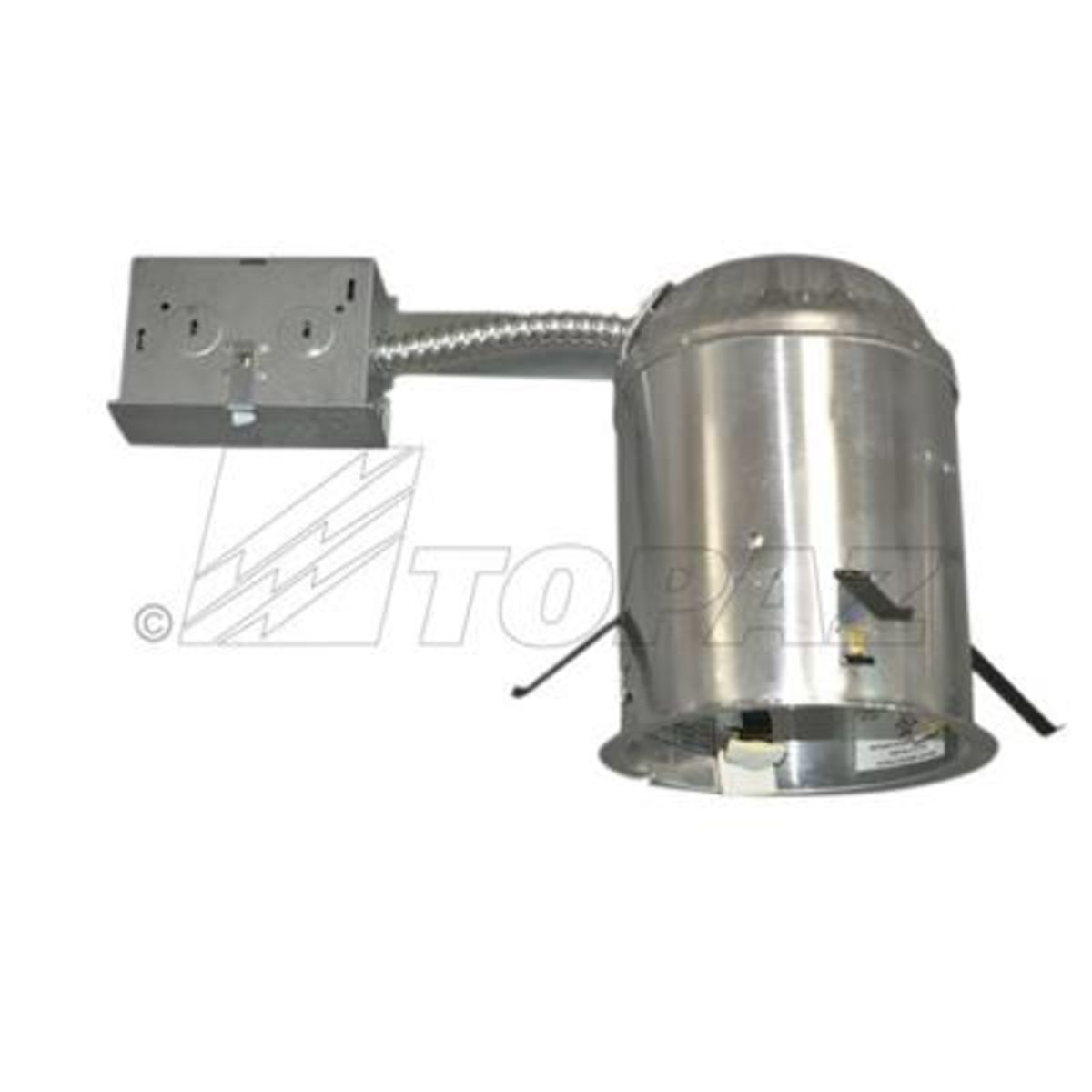 Topaz Remodel Housing-Can 5in Line Voltage IC Rated and AT (Airtight) with Junction Box with clips to secure to ceiling 120V E26 Socket (sold in Multiples of 6) Topaz Remodel Housing-Can 5in Line Voltage IC Rated and AT (Airtight) with Junction Box with clips to secure to ceiling 120V E26 Socket (sold in Multiples of 6)