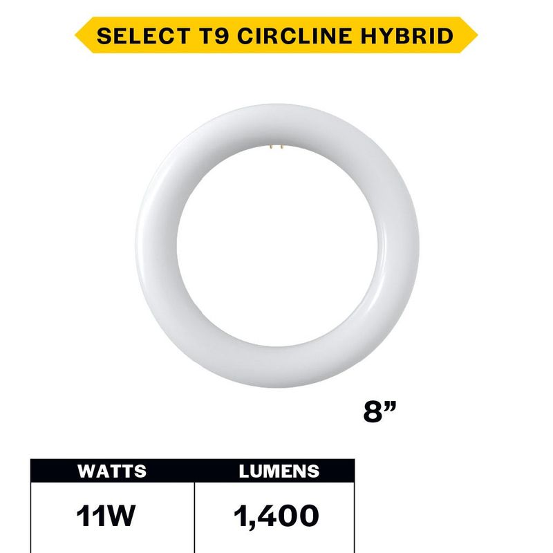 LED Circline 8in T9 11W Hybrid Type A/B 35K-40K-50K-65K CCT Selectable 1400 Lumens 35K Hrs G10q Base Non-Dimmable