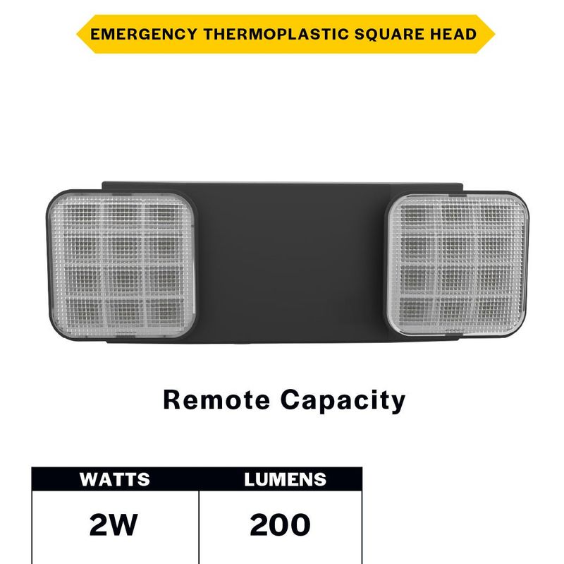 Emergence Series Emergency Unit Black Adjustable Thermoplastic Square Heads with Remote Capacity 90-min Battery Bkup Emergence Series Emergency Unit Black Adjustable Thermoplastic Square Heads with Remote Capacity 90-min Battery Bkup