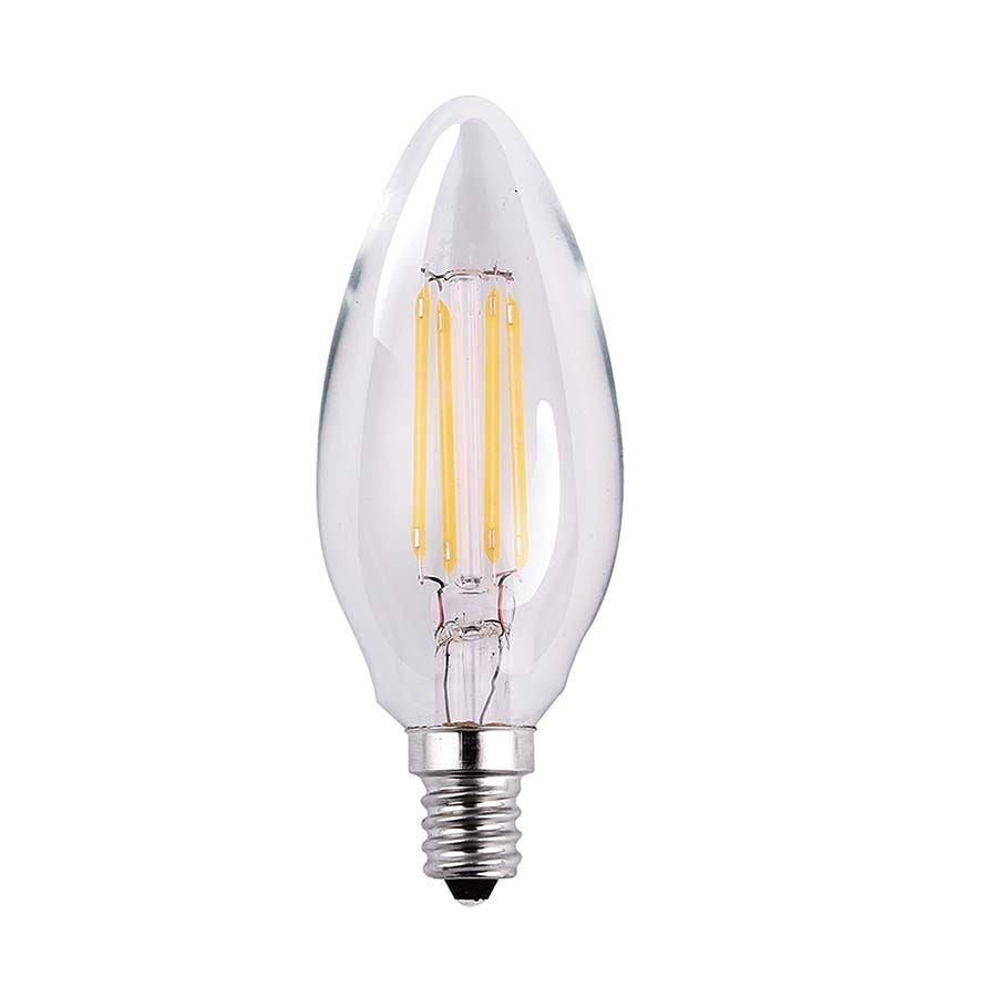 LED Bullet (B11) Filament Bulb Clear Candelabra (E12) Base 120V 500 Lumen 15000 hours 82 CRI Dimmable LED Bullet (B11) Filament Bulb Clear Candelabra (E12) Base 120V 500 Lumen 15000 hours 82 CRI Dimmable