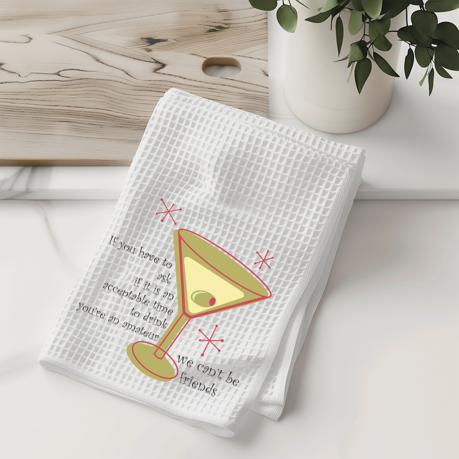 Amateur Hour Martini Kitchen Tea Towel - Funny Cocktail Hour Dish Towel