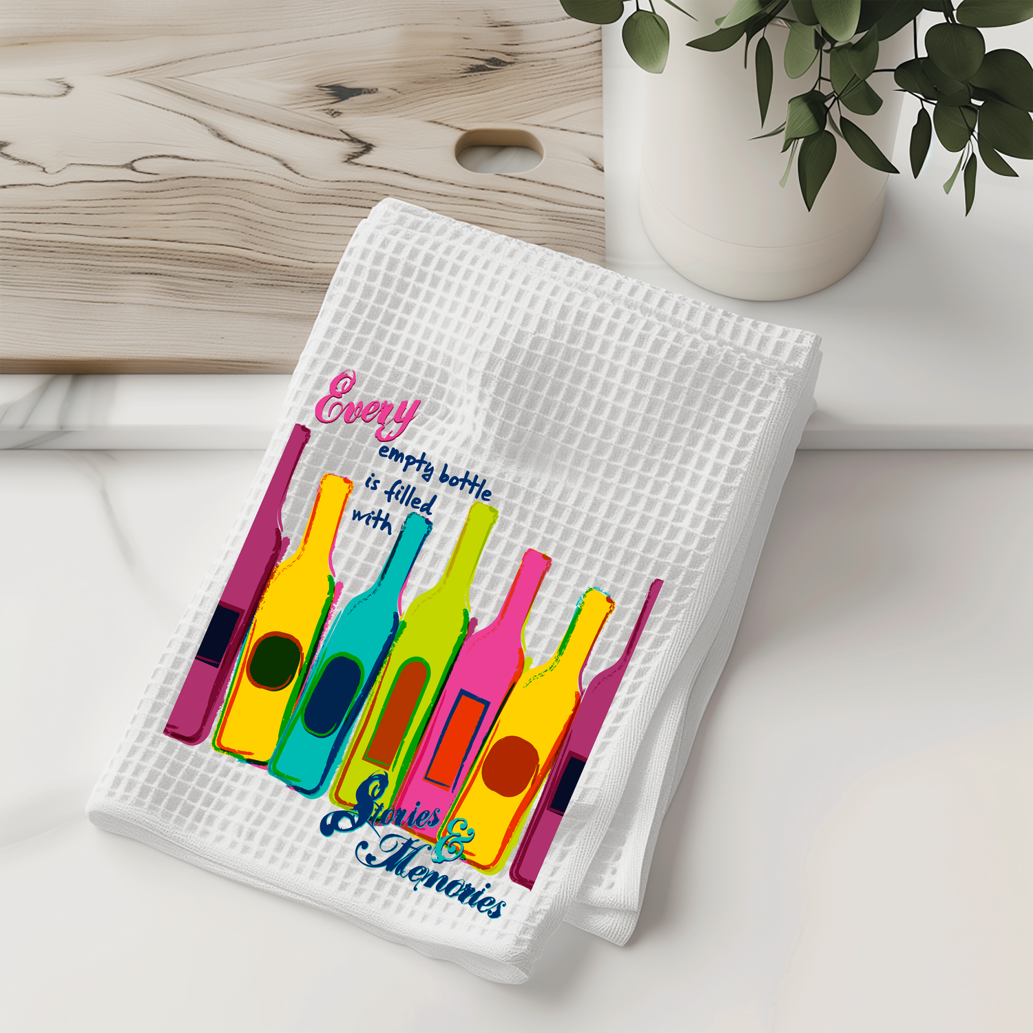 Empty Bottles, Full of Memories&quot; Decorative Kitchen Towel