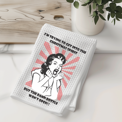 Funny Christmas Spirit Struggle&quot; Retro Waffle Weave Kitchen Towel