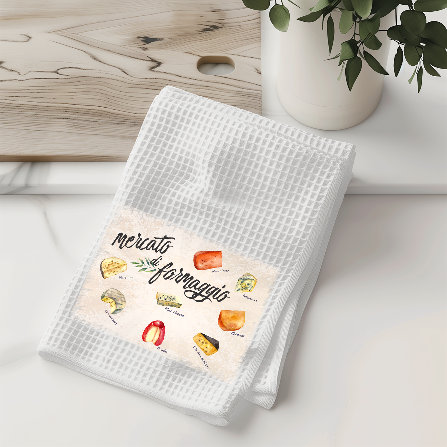 Italian Cheese Market Kitchen Towel | Mercato di Formaggio