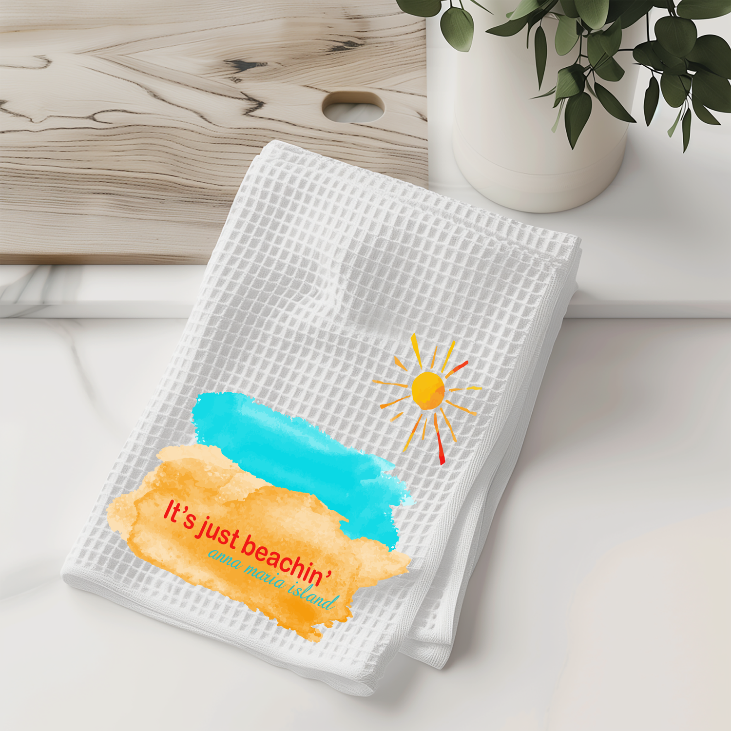 Beachin&#39; Kitchen Towel – &#39;It&#39;s Just Beachin&#39;&#39; Coastal Decor