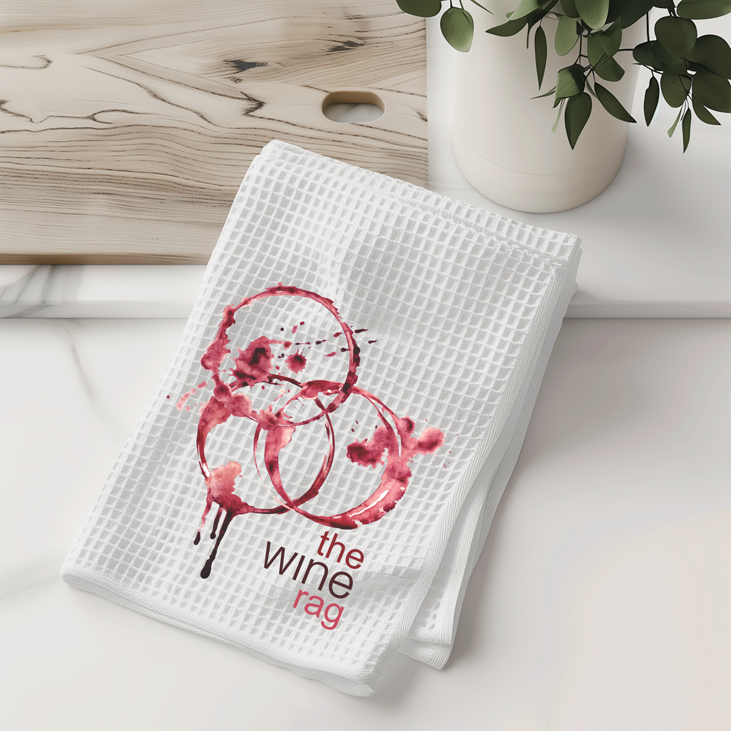 The Wine Rag Kitchen Towel - Artistic Red Wine Stain Tea Towel - Modern Watercolor Kitchen Decor