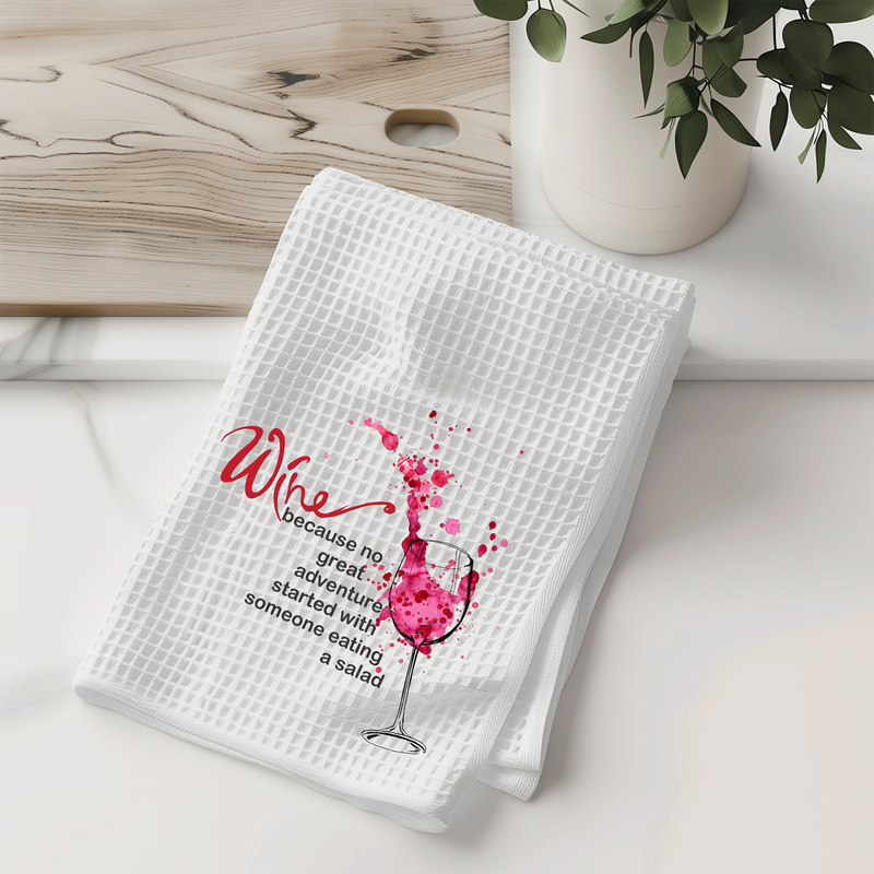 Wine Adventure Kitchen Towel – Fun Wine Quote Decor