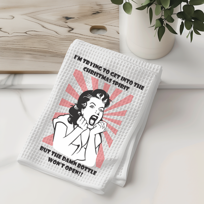 Funny Christmas Spirit Struggle" Retro Waffle Weave Kitchen Towel Funny Christmas Spirit Struggle" Retro Waffle Weave Kitchen Towel