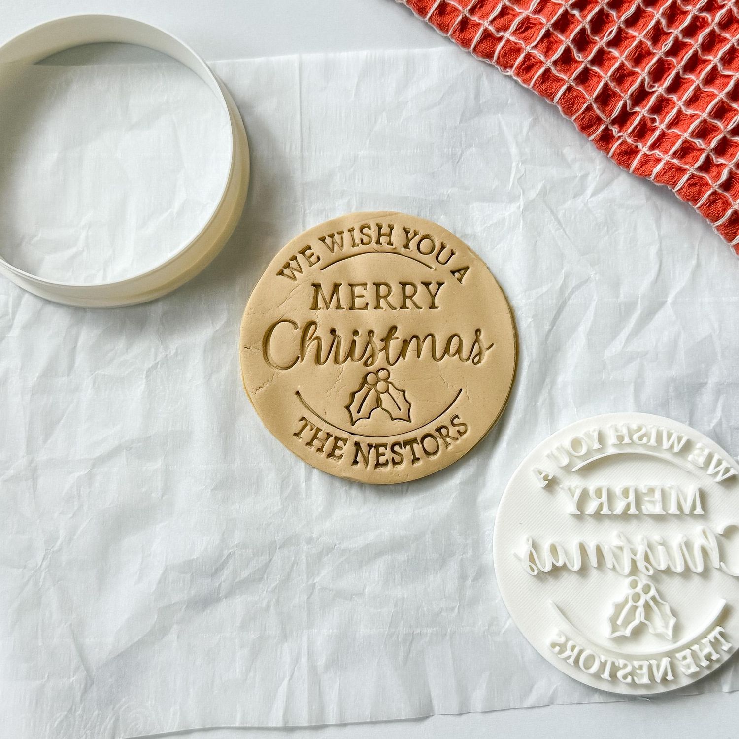 3D Printed Custom Name Merry Christmas Stamp and Cookie Cutter Set