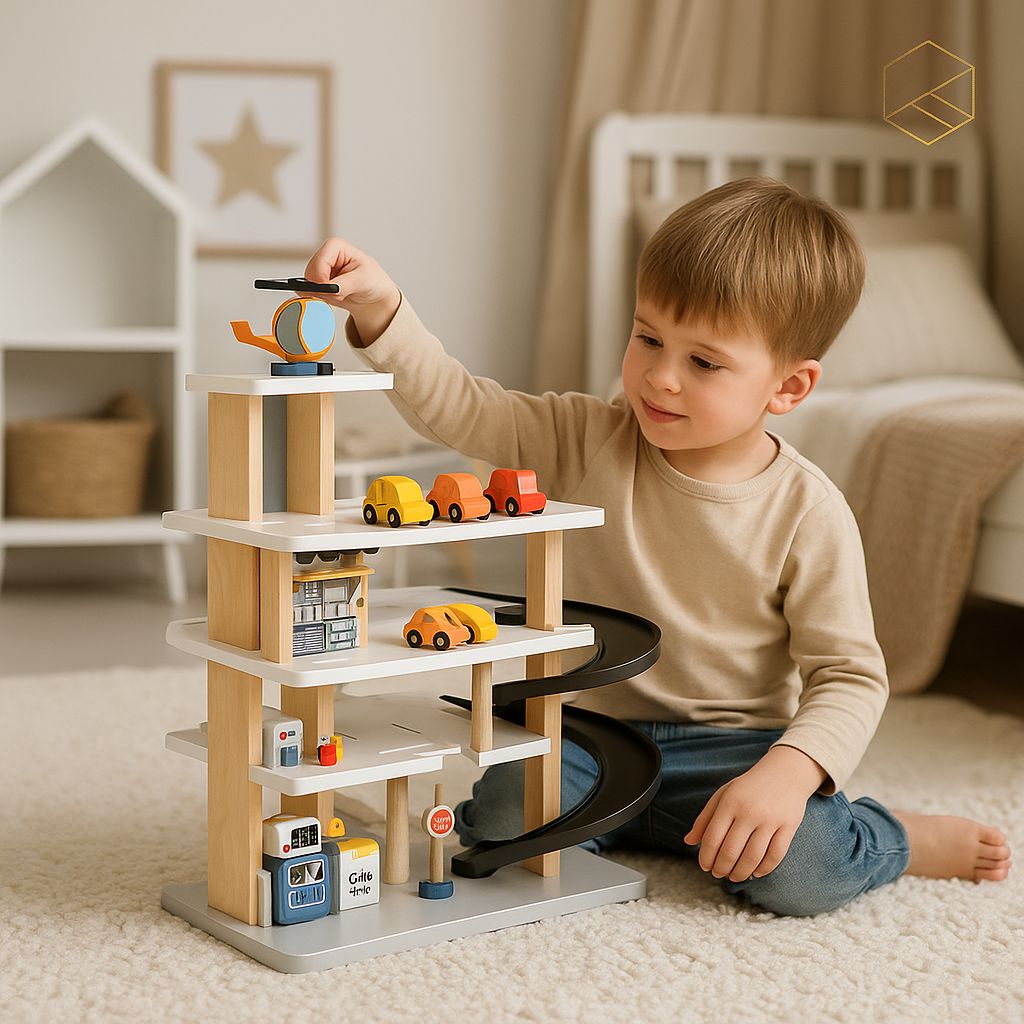 DREWNIANY GARAŻ PARKING - AUTKA + HELIKOPTER + MYJNIA