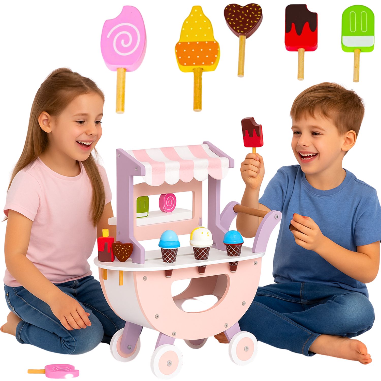 Drewniana Lodziarnia dla Dzieci – Wózek z Lodami EDU GP-LL-001 GP BRAND