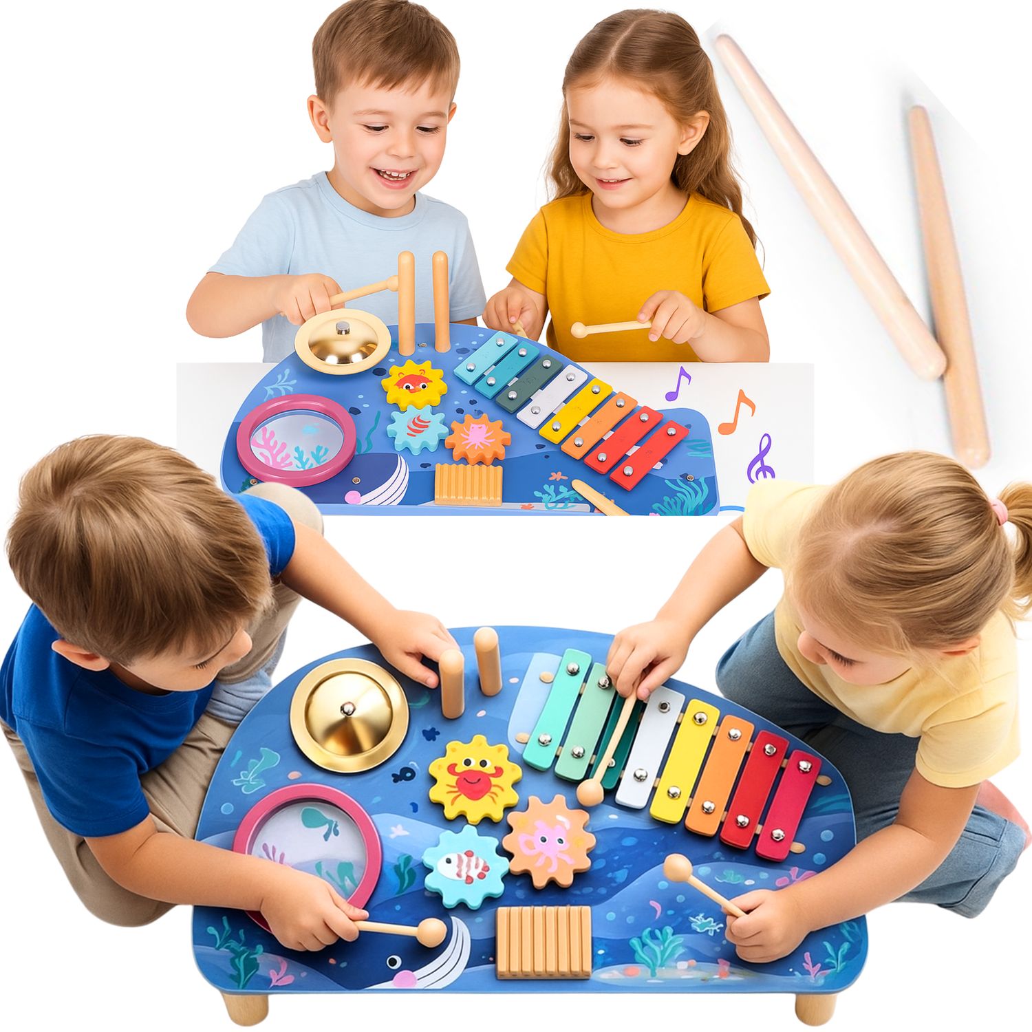 Drewniany Stolik Muzyczny dla Dzieci Wieloryb + Instrumenty GP-SM-041 GP BRAND