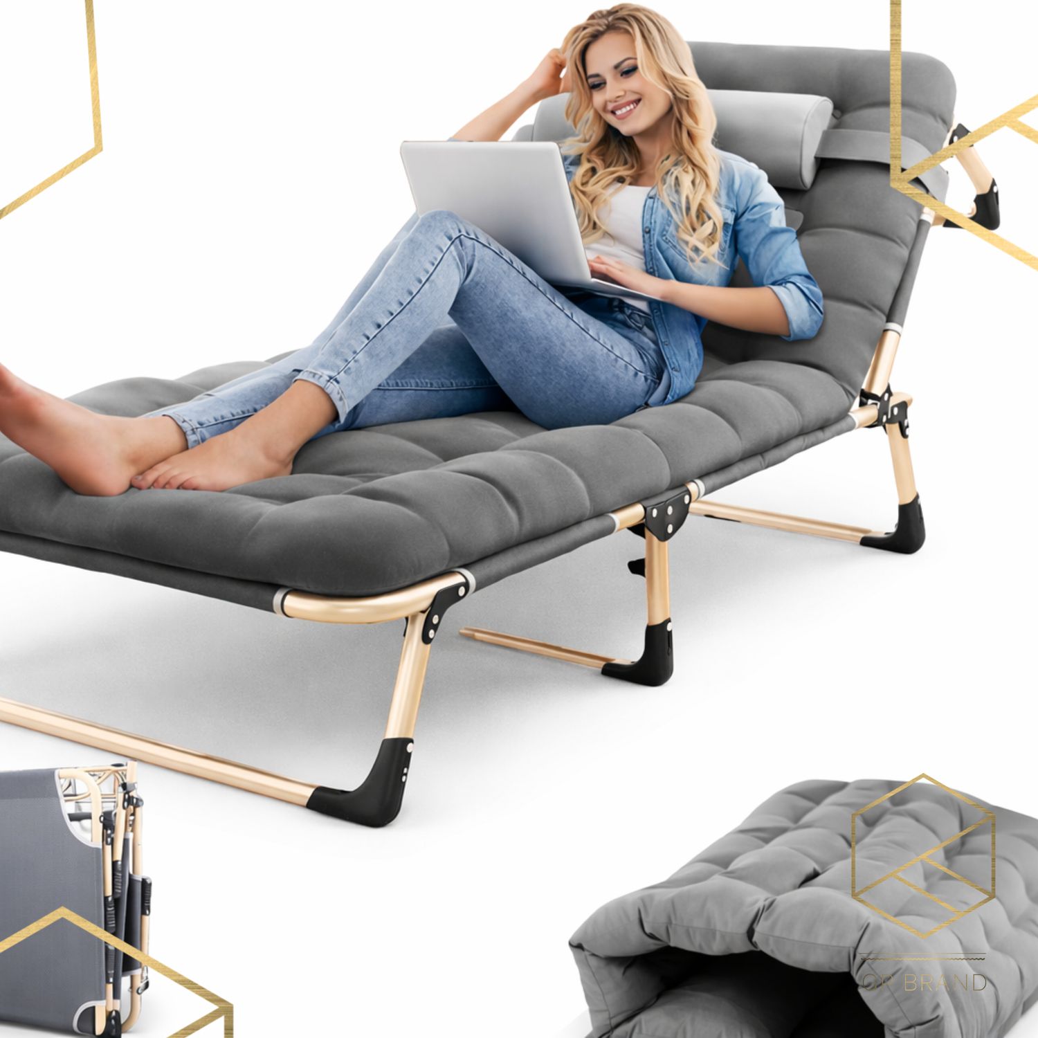 Łóżko Turystyczne Składane z Materacem czarnym – Polowe z Atestem GPB-150-GB GP BRAND