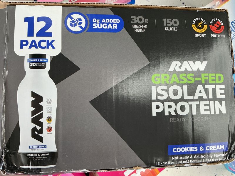 Raw grass fed protein shake, cookie and cream