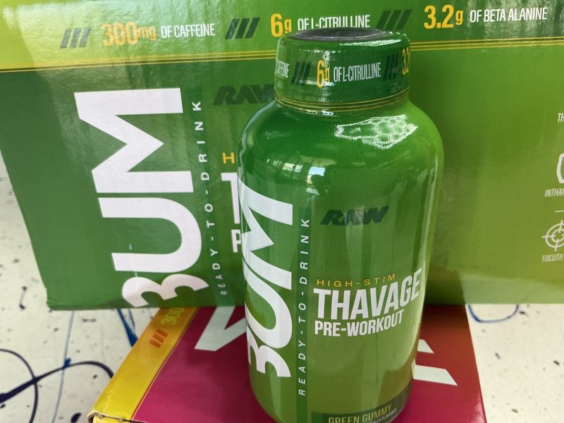 Raw Bum High Stem Thavage Pre-Workout, Green gummy