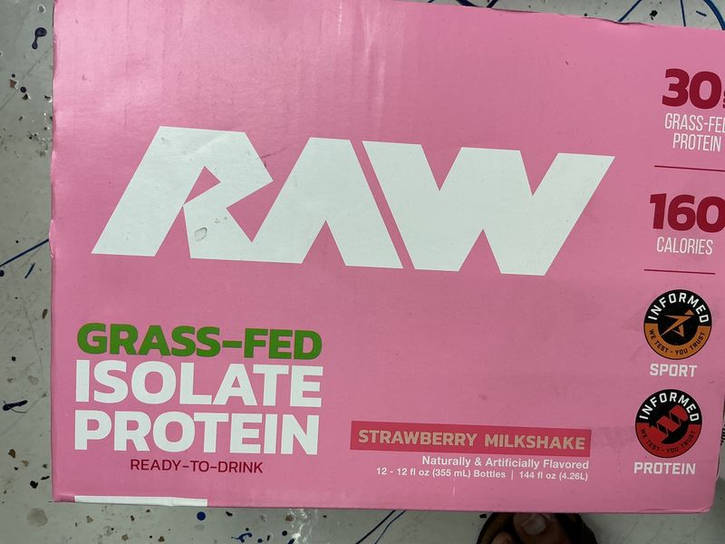 Raw grass fed isolate, protein, strawberry milkshake
