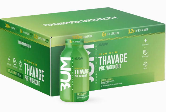 Raw Bum High Stem Thavage Pre-Workout, Green gummy