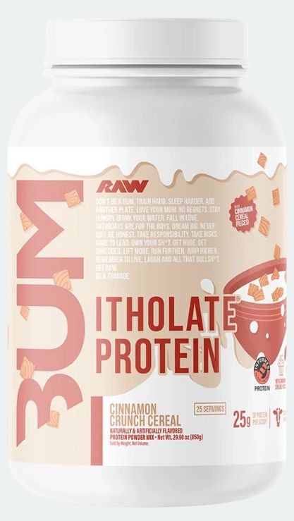 Raw CBUM Itholate protein, cinnamon crunch cereal
