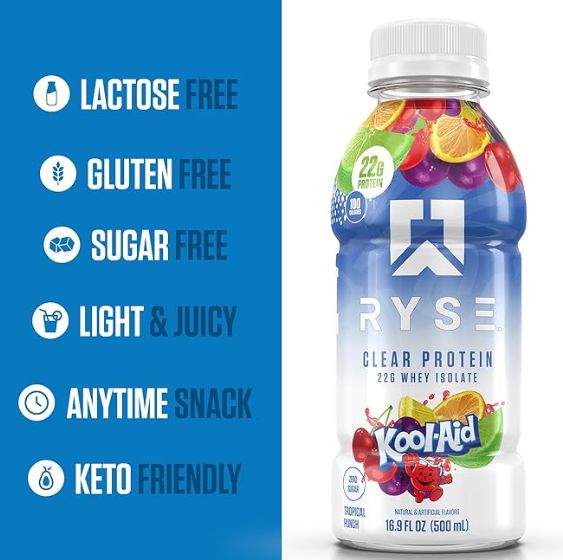 Ryse clear protein Whey Isolate kool-Aid tropical punch