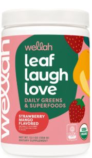 Wellah leaf Laugh love Daily Greens &amp; superfoods Strawberry mango