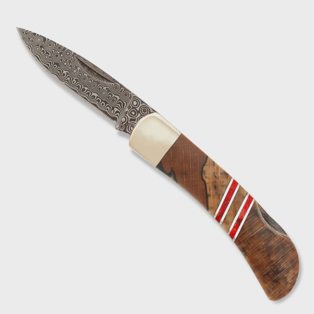 DSB60 Damascus Collection Spalted Beech 3" Lockback Knife
