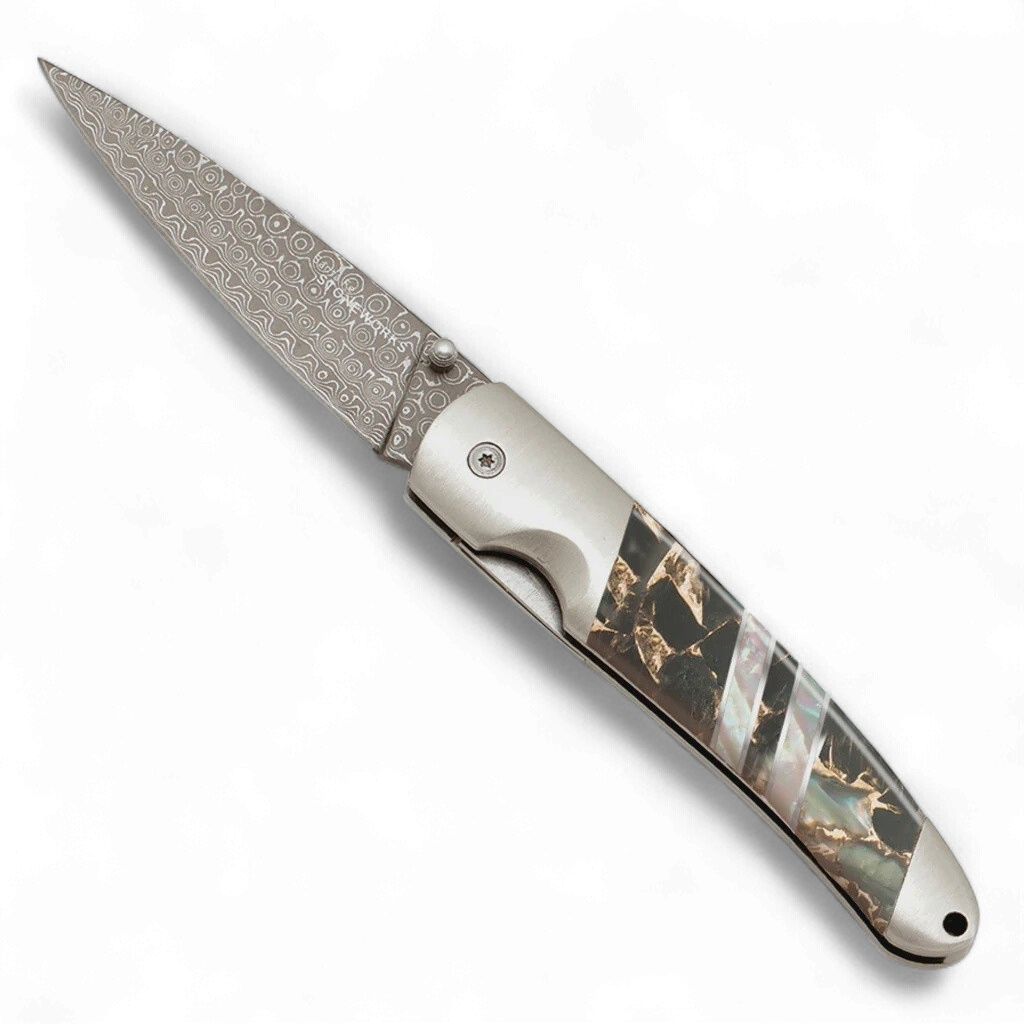 DGE70 GEMSTONE EXOTICS DAMASCUS 4" LOCK KNIFE