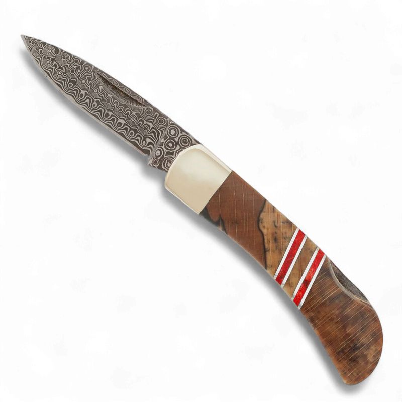 DSB60 Damascus Collection Spalted Beech 3" Lockback Knife