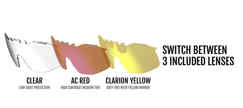 Tifosi Sledge, Crystal Red Interchangeable Sunglasses - Clarion Yellow/AC Red/Clear
