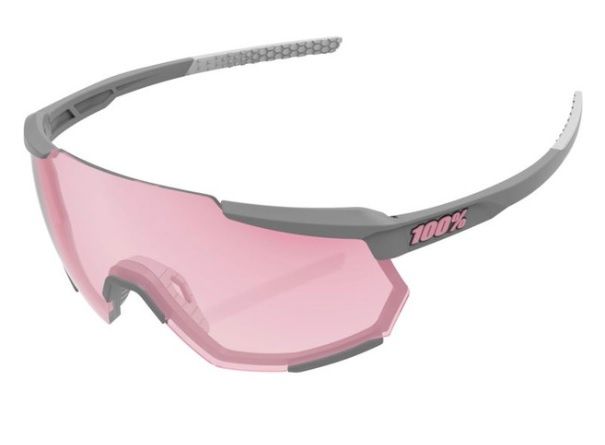 100% Racetrap Sunglasses, Soft Tact Stone Grey frame - HiPER Coral Lens