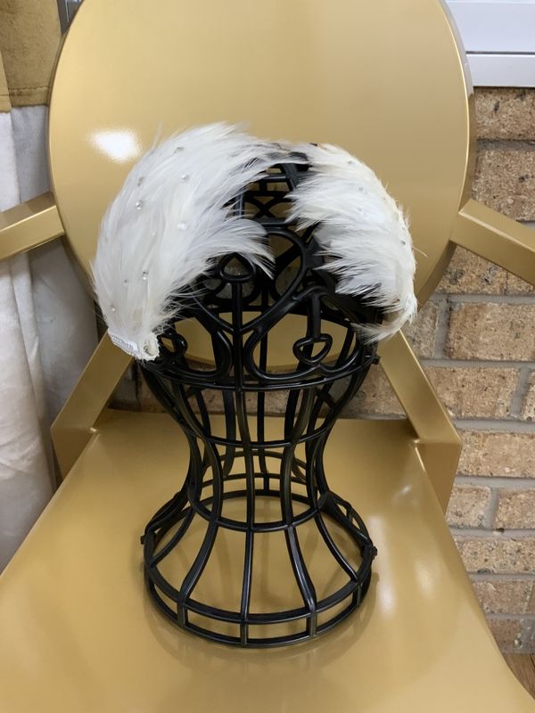 Formal Whit Feather Hat with Clear Stones