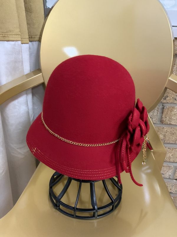 Hat Red with Gold Chain Trim with flower