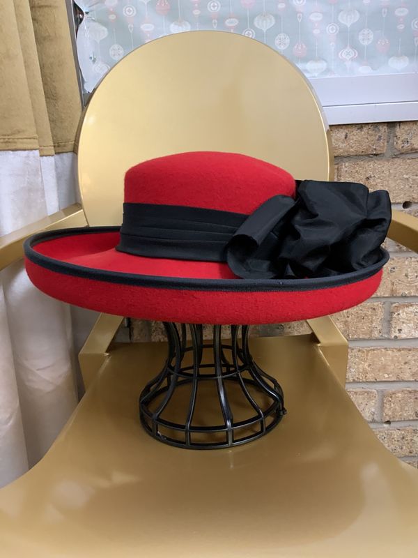 Hat Red With Black trim with Bow