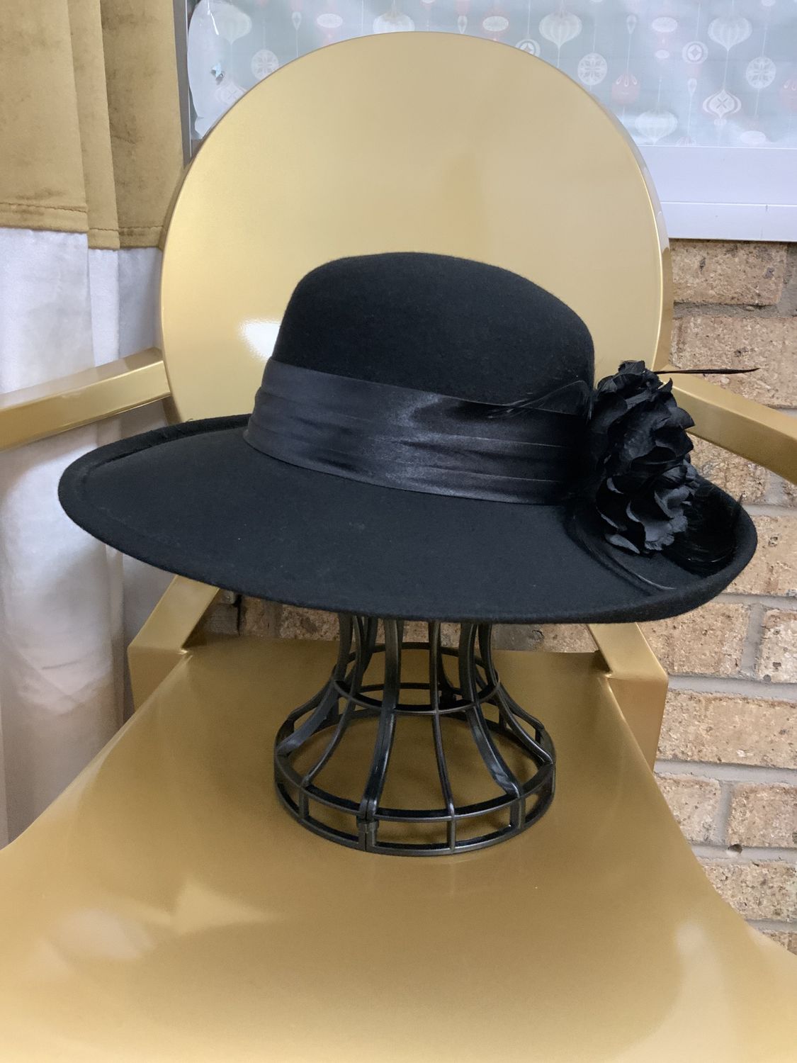 Hat Black With Flowers and Satin Black Band