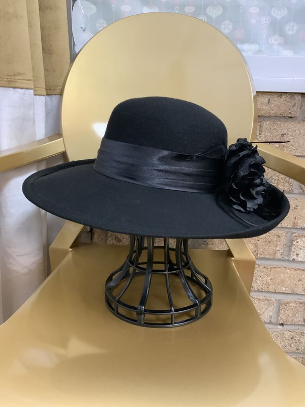 Hat Black With Flowers and Satin Black Band