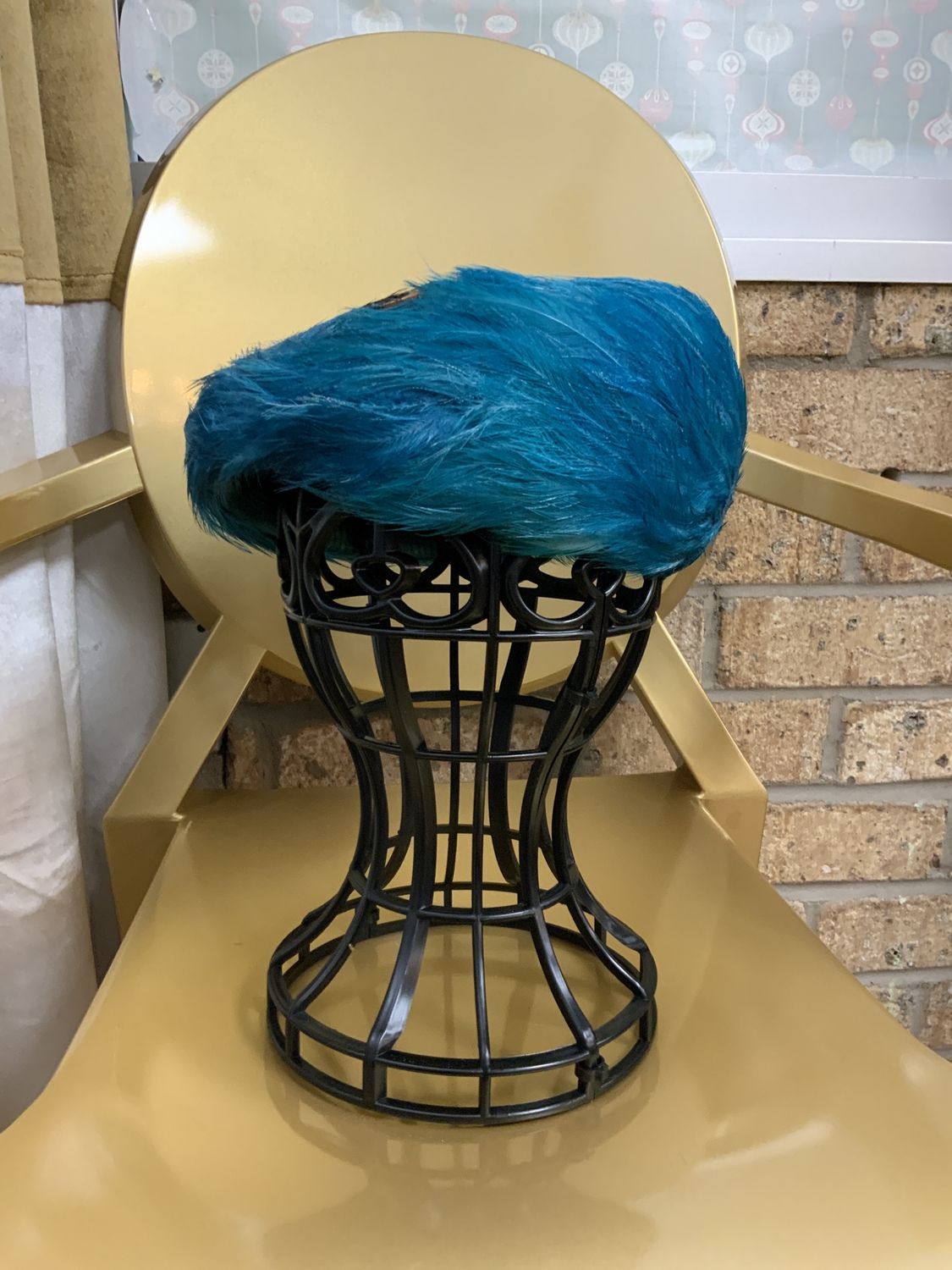 Hat Turquoise Blue Feather vintage