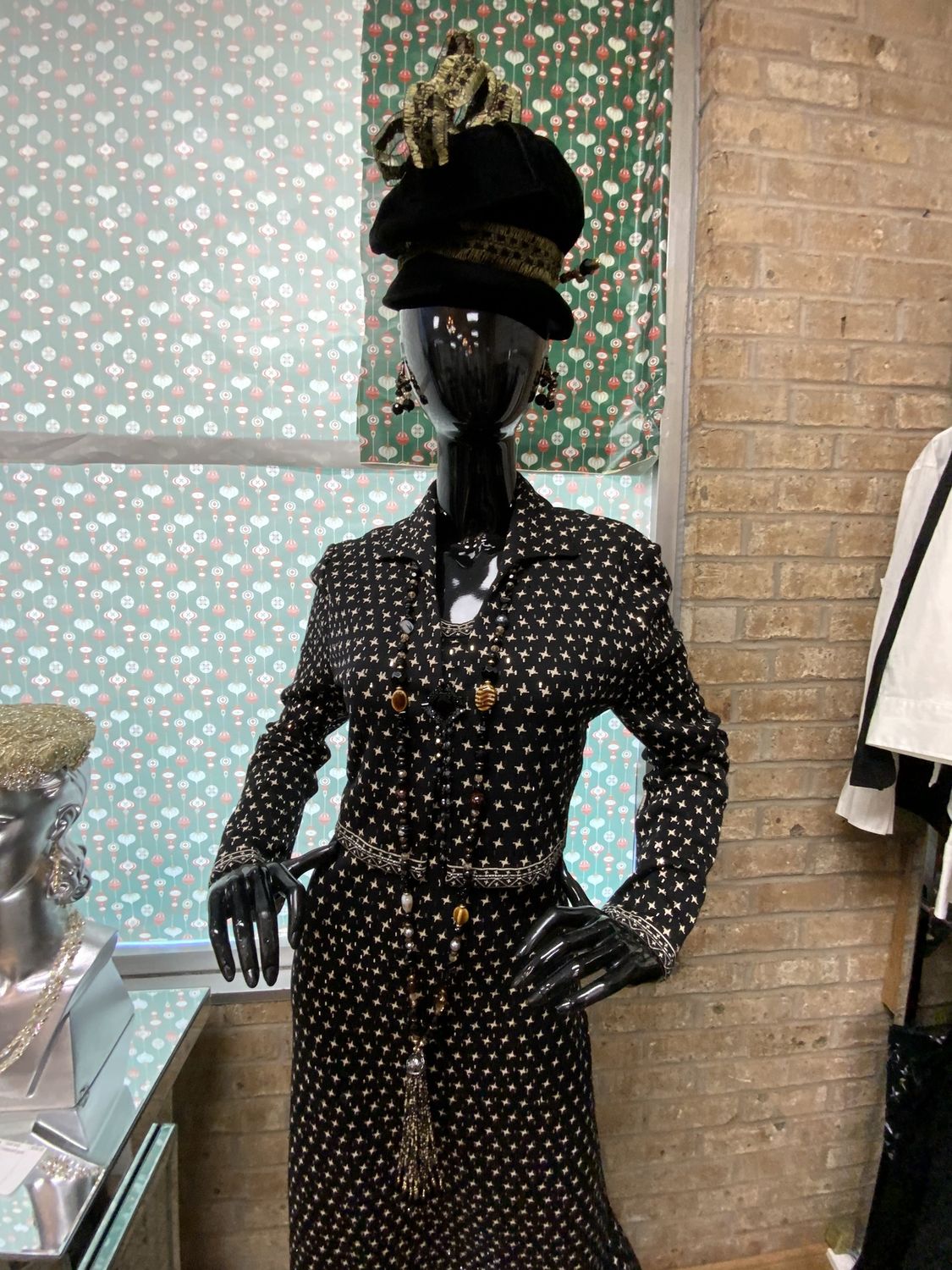 Hat Black Velvet with Gold Deco. Vintage