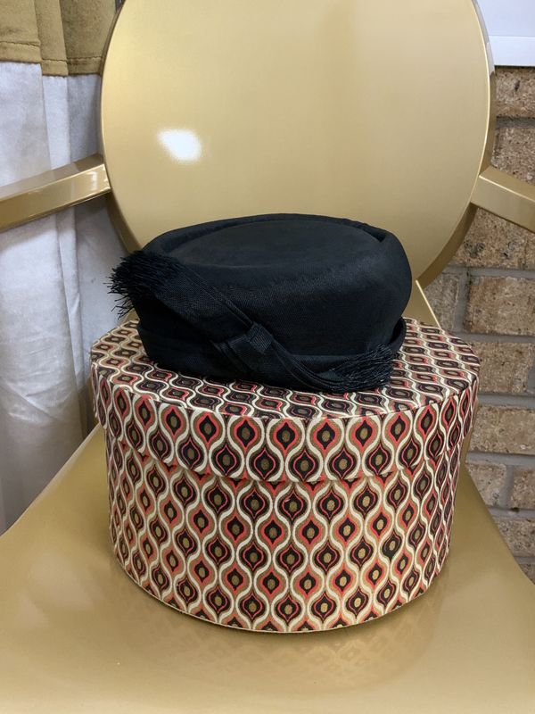 Hat Formal Black Satin Pill Box