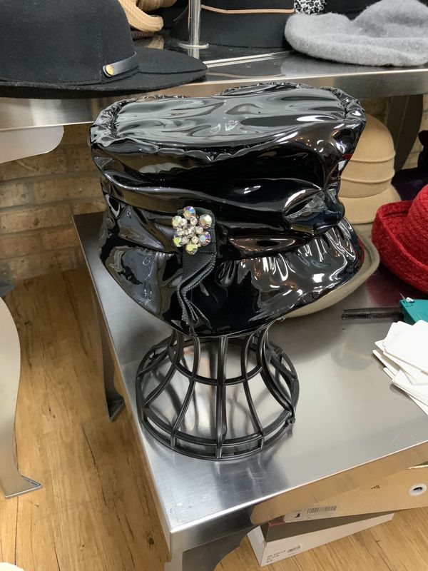 Hat Black Plastic with Stone Pin