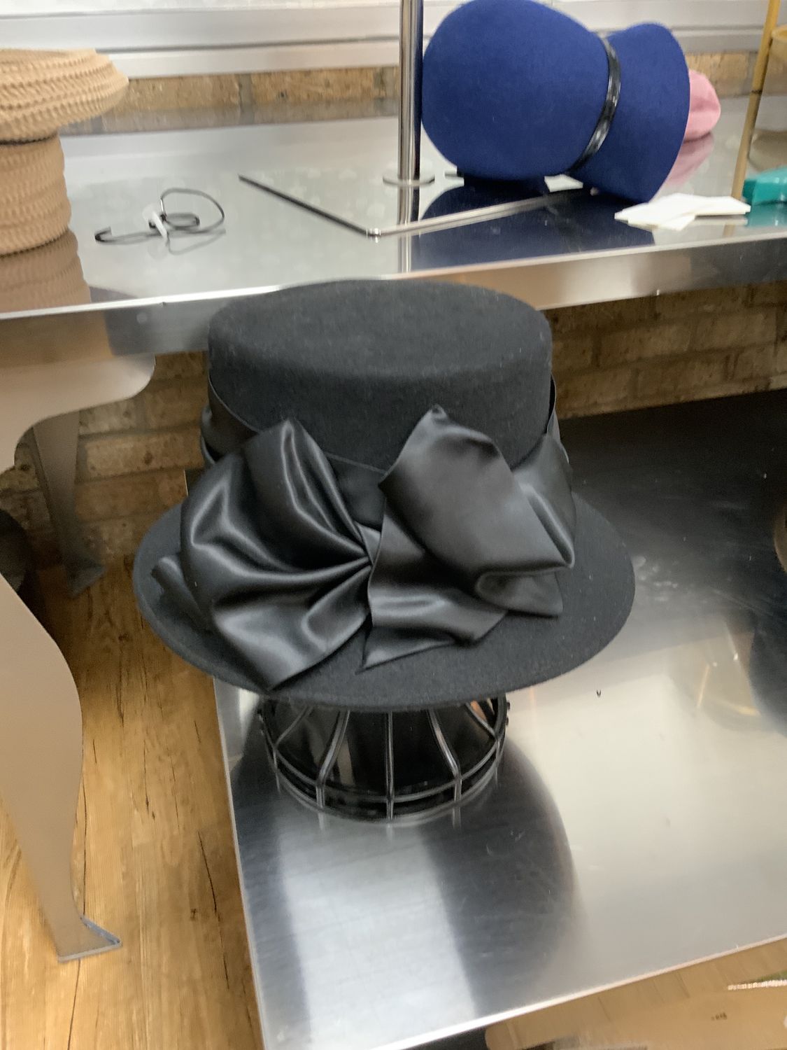 Hat Black with Satin Bow brim