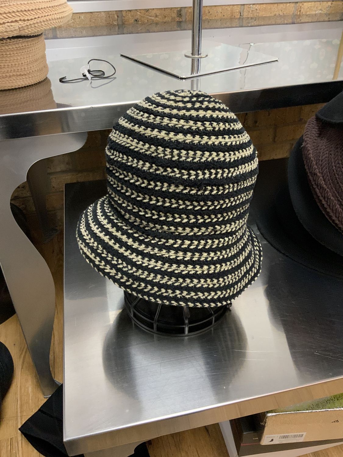 Hat Black and Cream Corduroy Brim