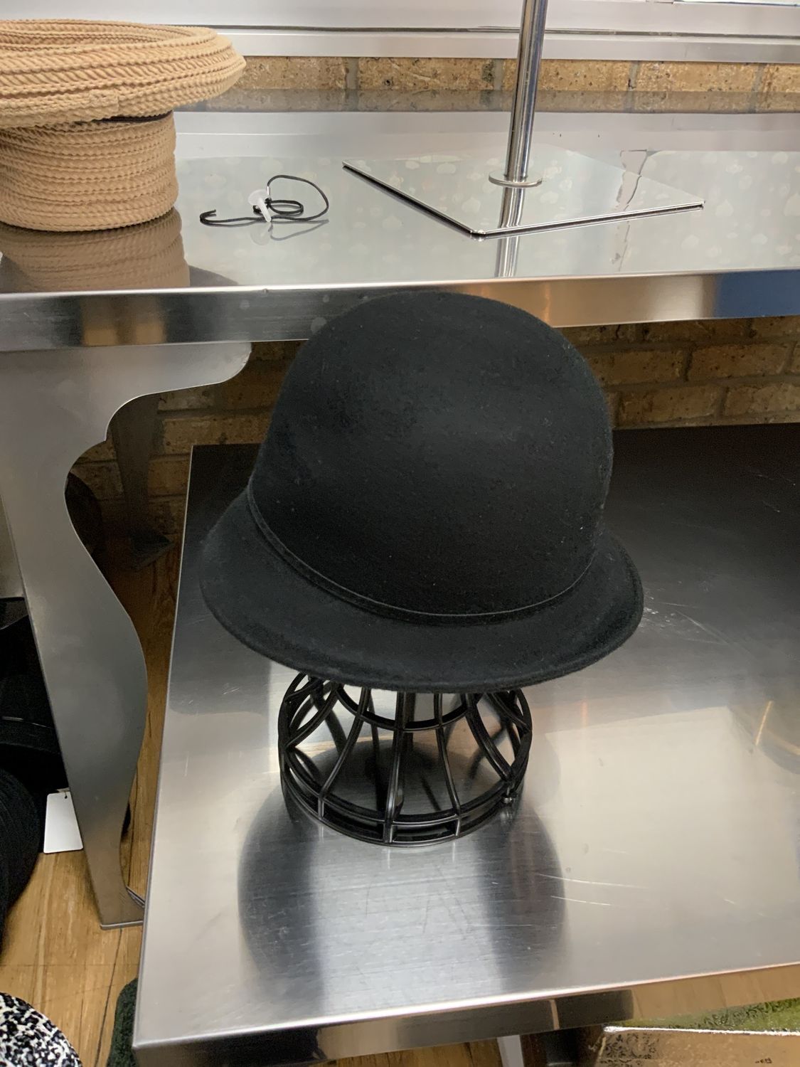 Hat Small Black Brim, Velvet trim  Lace Flower