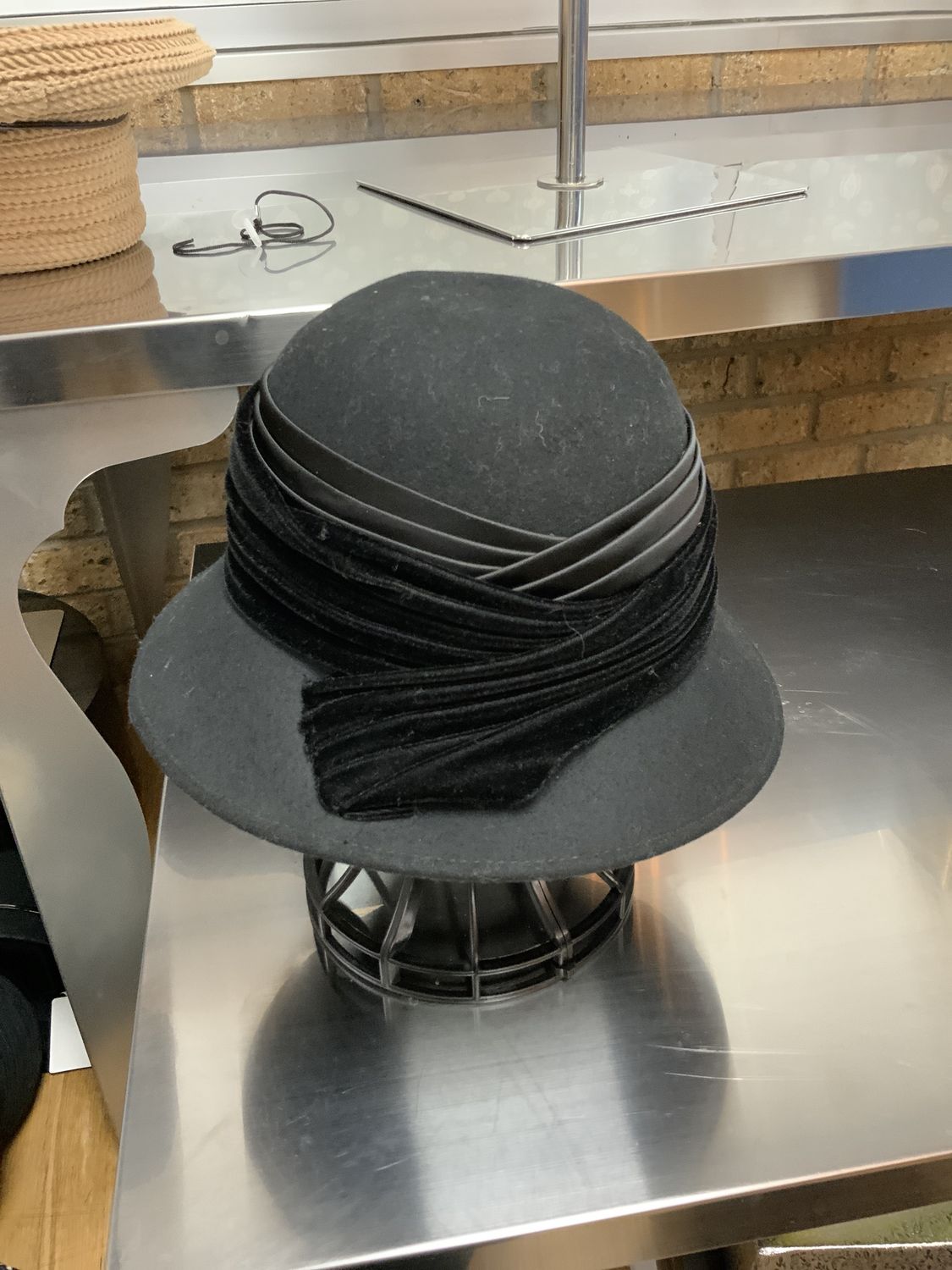 Hat Black Brim Velvet and satin trim