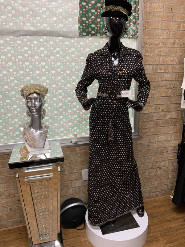 St. John Knit Sequin Formal Long Dress with Jacket Black, Cream, Dark Silver, Sequin 2 pcs. Reg $3500