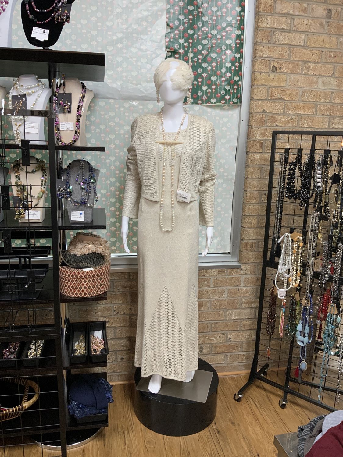 Long Formal Gown 2PC Dress &amp; Jacket Cream and Silver