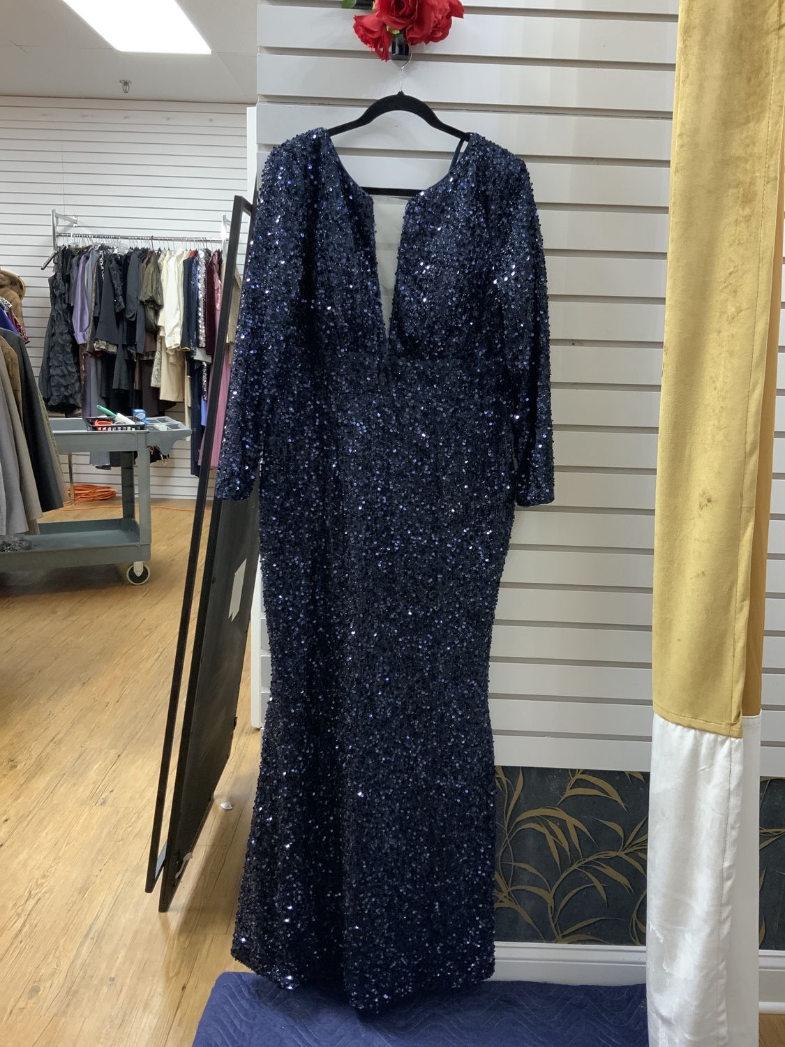 Formal Long Midnight Blue Sequin Dress with low back oute 1XL