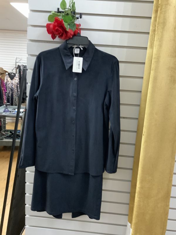 2 pcs MidNight Blue Suede like Jacket and Long Skirt with split Size 10